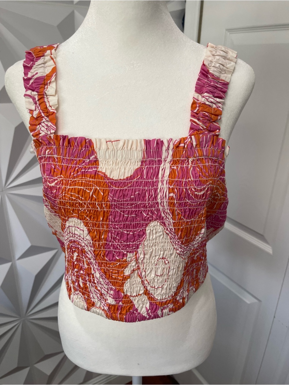 RHODE Pink & Orange Smocked Crop Tank
